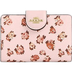 Coach Medium Corner Zip Wallet With Rosette Print - Gold/Blush Multi