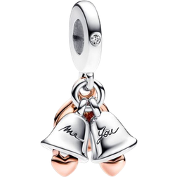 Pandora Just Married Wedding Bells Double Dangle - Silver/Rose Gold/Transparent