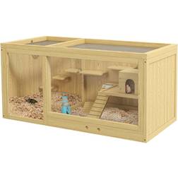Pawhut Wooden Hamster Cage with Water Bottle One Size