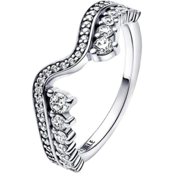 Pandora Sparkling Asymmetric Wave Ring - Silver/Transparent