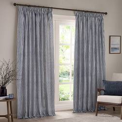 Yard Blue Striped Cotton Pencil Pleat Curtains 229 x 229 cm