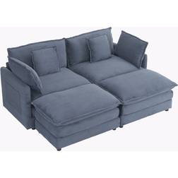 Latitude Run Corduroy Modular Blue Sofa 75.6" 2 Seater