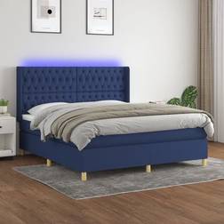 vidaXL Box Spring Colchón Luces LED Tela Azul 180x200 cm Cama Continental