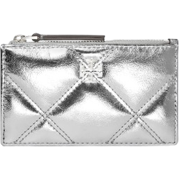 Tory Burch Kira Metallic Diamond Quilt Zip Card Case - Silver