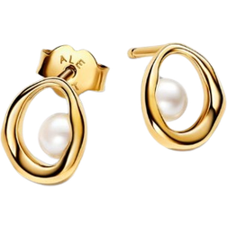 Pandora Organically Shaped Oval Stud Earrings - Gold/Pearls