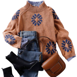 Shein Relaxiva Snowflake Pattern Turtleneck Casual Pullover Sweater, Thick Warm Winter Top For Women