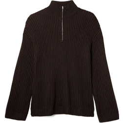 NA-KD High Neck Zipped Knitted Sweater - Brown