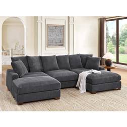Ebern Designs Corduroy Sectional Gray Sofa 122" 5 Seater