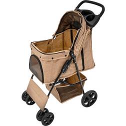 MonsterShop Pet Stroller with Rain Cover Woven Beige