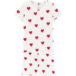 Petit Bateau Girl's Short Cotton Pajamas with Heart Motif - White Marshmallow/Red Terkuit (A00KG03100)