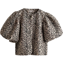 H&M Balloon Sleeved Blouse - Light Beige/Leopard Print