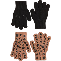 H&M Kid's Fine-Knit Gloves 2-pack - Beige/Leopard-Print (1212727002)