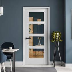 Liberty Doors White Internal Primed Shaker Fire 1981 x 838 x 44 mm Interior Door Clear Glass (x198.1cm)