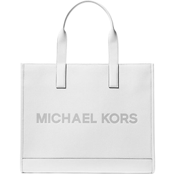 Michael Kors Cooper Logo Embossed Pebbled Leather Tote Bag - Bright White