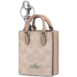 Coach North/South Mini Tote Bag Charm In Signature Canvas - Silver/Sand/Taupe