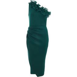 Quiz Women's Scuba One Shoulder Trim Ruched Midi Dress - Green