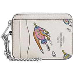 Coach Cosmic Zip Card Case With Rocket Print - Silver/Chalk Multi