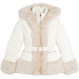 River Island Faux Fur Trim Padded Jacket - Cream