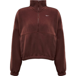 Nike One Women's Therma Fit Oversized 1/2 Zip Fleece - Red Sepia/White