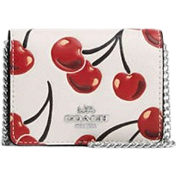 Coach Mini Wallet On A Chain With Cherry Print - Novelty Leather/Silver/Chalk Multi