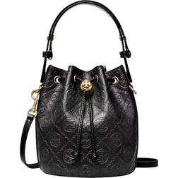 Tory Burch T Monogram Leather Mini Bucket Bag - Black