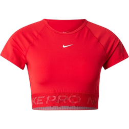 Nike Pro Women's Dri-FIT Short Sleeve Cropped Graphic Top - University Red/Dark Team Red/Magic Ember/White