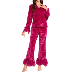 Shein Fluffy Trim Velvet Women Sleepwear Set