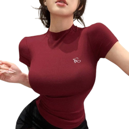 Shein DAZY Women's Valentine's Day & Chinese New Year Shirts Short Sleeve Turtleneck Shirt in Red