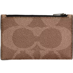 Coach Zip Card Case In Blocked Signature Canvas - Qb/Sand/Tan