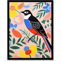 Wee Blue Coo Wildflower Bird Black Framed Art 59.4x82cm