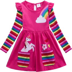 Shein Young Girls' Pink Unicorn Embroidered Dress