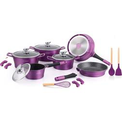 Royalty Line Cuisson Complète Effet Marbre 17 Pièces Tous Feux Violet Batterie de cuisine avec couvercle 13 Pièces