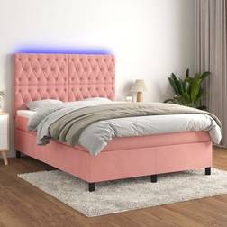 vidaXL Ramsäng Med Madrass Rosa & LED 140x200 cm Sammet Kontinentalsäng