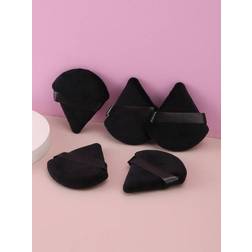 Shein 5pcs Black Triangle Shaped Powder Puff Set For Loose Powder, With Crystal Velvet Short Hair, Soft And Adhensive