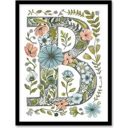 ARTERY8 Letter B Flowers Nature Leaves Black Framed Art 23.4x32.3cm