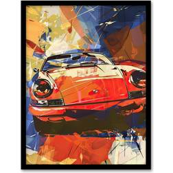ARTERY8 Red Sports Car Racing Race Car Man Cave Black Framed Art 23.4x32.3cm