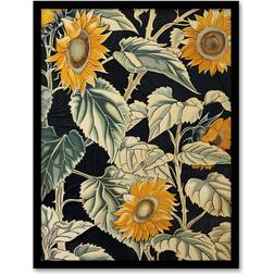 ARTERY8 Sunflowers Leafy Stalks Floral Black Framed Art 23.4x32.3cm