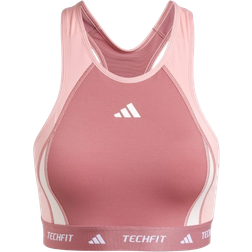 adidas Techfit Medium-Support High-Neck Colorblock Bra - Preloved Crimson