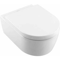 Villeroy & Boch Avento Wand-Tiefspül-WC, mit WC-Sitz, Combi-Pack 5656HR, DirectFlush (spülrandlos) wandhängend, Farbe: Weiß Ceramicplus