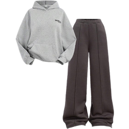 Shein 2pcs/Set Casual Versatile School Sports Gray Hoodie Sweatshirt Set For Teen Girls