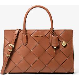 Michael Kors Medium Woven Leather Satchel - Brown