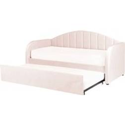 Beliani Slatted Velvet 90 x 200 cm Velvet Pastel Pink Frame Bed