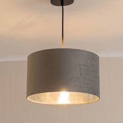 ValueLights Reni Medium Grey Velvet with Chrome Inner Ceiling Lamp Shade