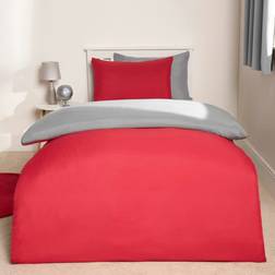 Brentfords Plain Reversible Set Double Duvet Cover Grey, Red (200x200cm)