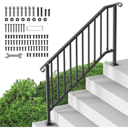 Bed Bath & Beyond Handrails for Outdoor Steps, Transitional Carbon Steel Railings for Seniors, Concrete Steps Porch Deck Black (5-6 Step)