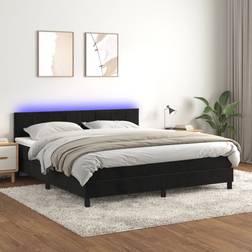 vidaXL Ramsäng Med Madrass & LED Svart 160x200 cm Sammet Kontinentalsäng