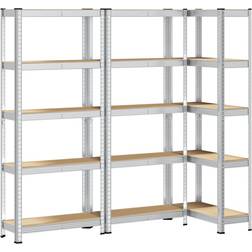 vidaXL Förvaringshyllor 3 St Silver Stål Konstruerat Trä 5 Hyllplan 75 x 30 Hyllsystem