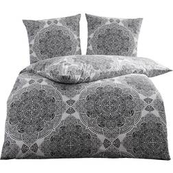 Dreamtex Edel Renforcé Bettwäsche Bettbezug Schwarz, Weiß (200x135cm)