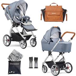 Gesslein Kinderwagenset Blau Weiß Cognac