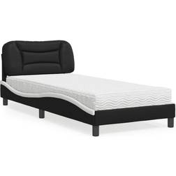 vidaXL Bed With Mattress Black And White 90x190 cm Single Faux Leather
